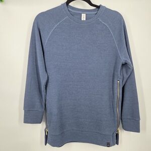 Varley Manning Long Sleeve Sweater XS Blue Oversized Boxy Side Zippers Ribbed